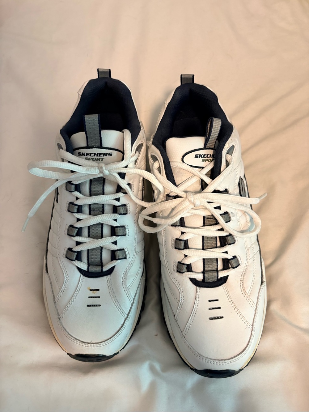 Skechers Men’s White & Navy Lace-Up Athletic Sneakers